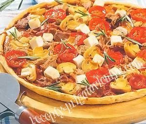 Пицца с тунцом, грибами и фетой