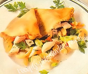 Оладьи с куриным фрикасе