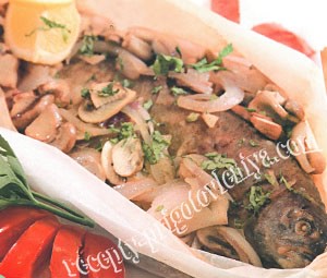 Форель, запеченная с грибами
